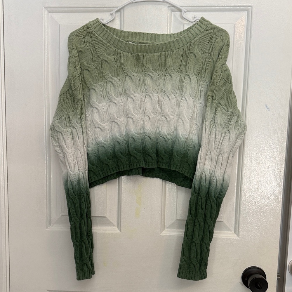 Sincerely Jules Cable Knit Crop Sweater Box Cut Green Fade Tie Dye Size Small